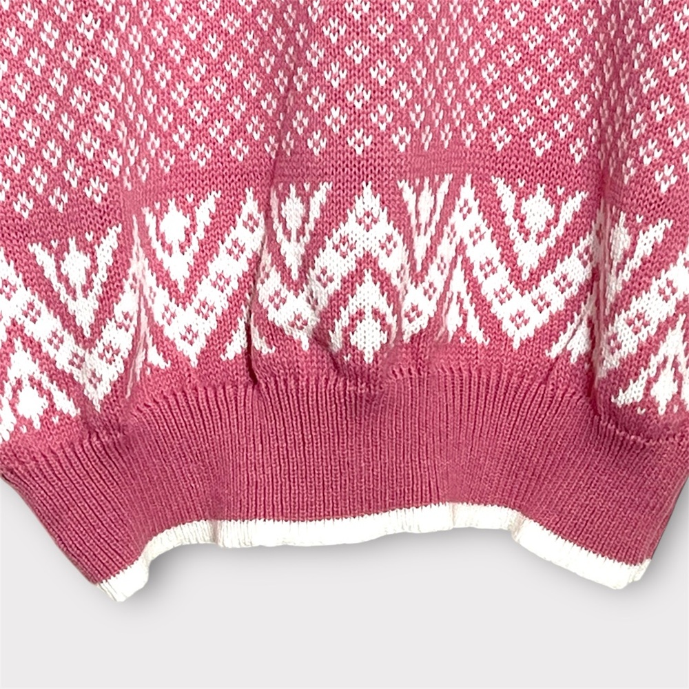 Vintage Pink Nordic Pattern Sweater Cozy Cottagecore Knit Pullover Large - Picture 7 of 12